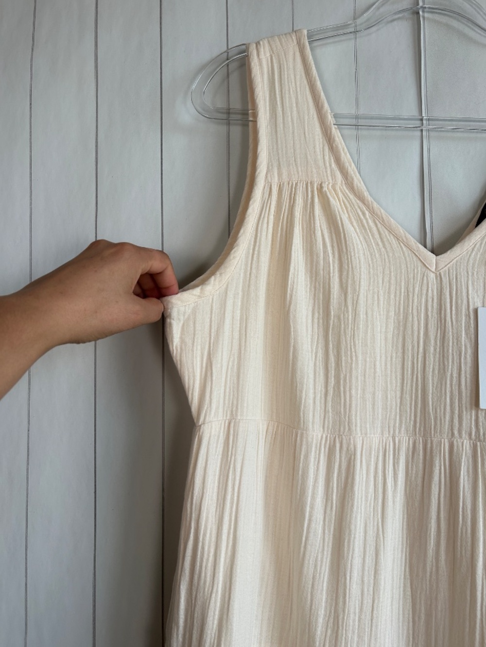 Quince size M gauze tiered maxi dress 100% organic cotton cream v-neck NEW - Picture 3 of 12